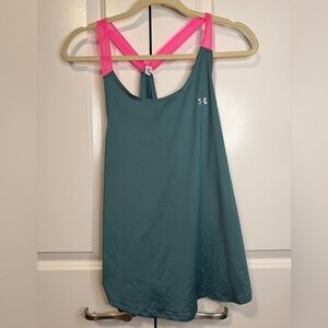 Under Armour HeatGear Women’s Athletic Tank Top Teal Pink Racerback Loose Fit L